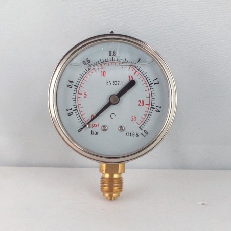 Glycerine filled pressure gauge 1,6 Bar diameter dn 63mm bottom