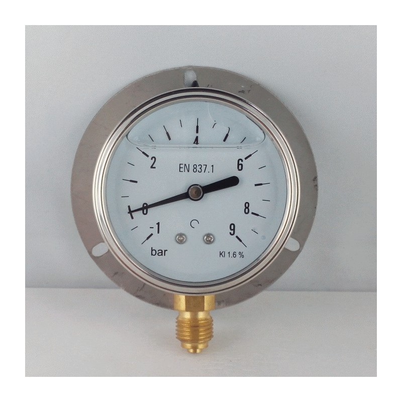 -1+9 Bar manovuotometro glicerina flangia a parete dn 63mm -1+9 Bar manovuotometro glicerina flangia a parete dn 63mm