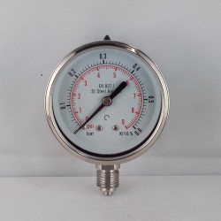 Stainless steel pressure gauge 0,6 Bar diameter dn 63mm bottom