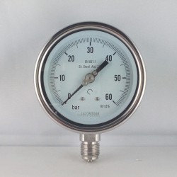 Stainless steel pressure gauge 60 Bar diameter dn 100mm bottom