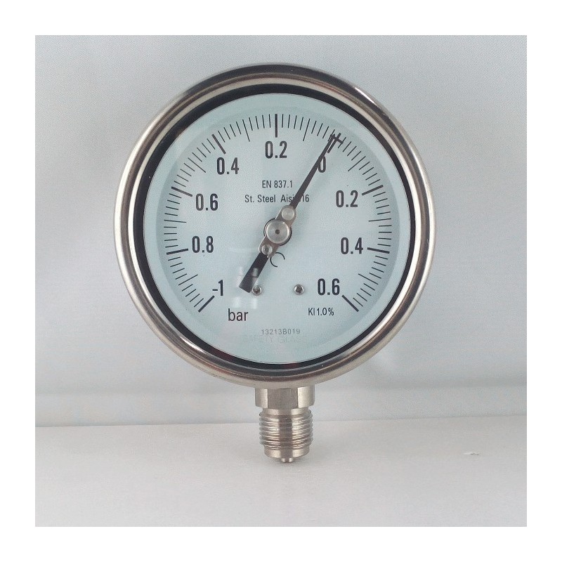 Manovuotometro Inox -1/0,6 Bar diametro dn 100mm radiale Manovuotometro Inox -1/0,6 Bar diametro dn 100mm radiale