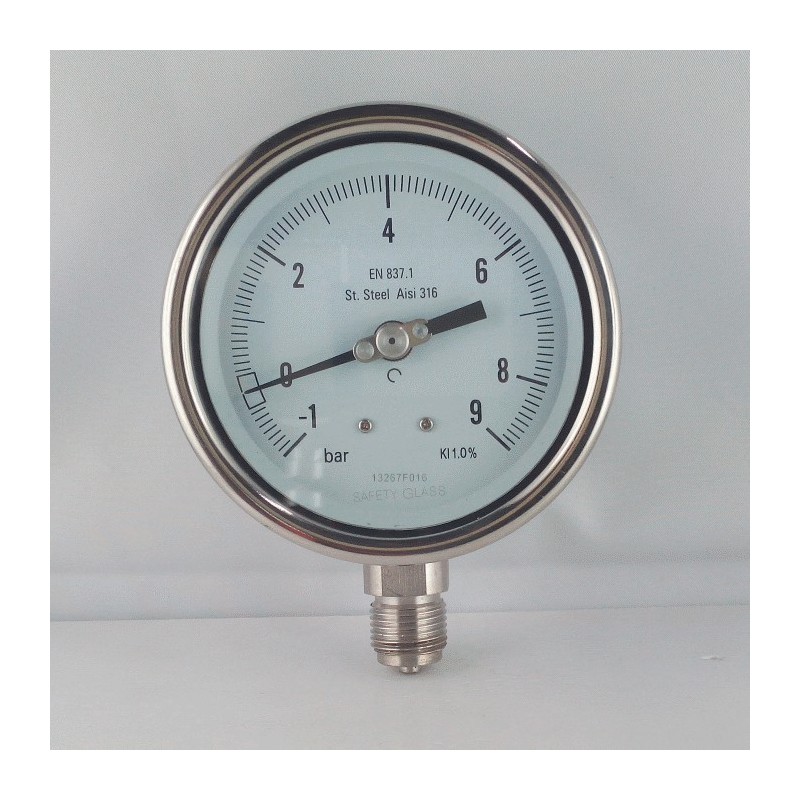 Stainless steel compound gauge -1/9 Bar diameter dn 100mm bottom