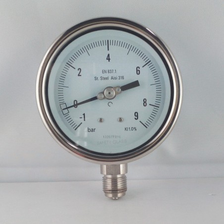 Manovuotometro Inox -1/9 Bar diametro dn 100mm radiale