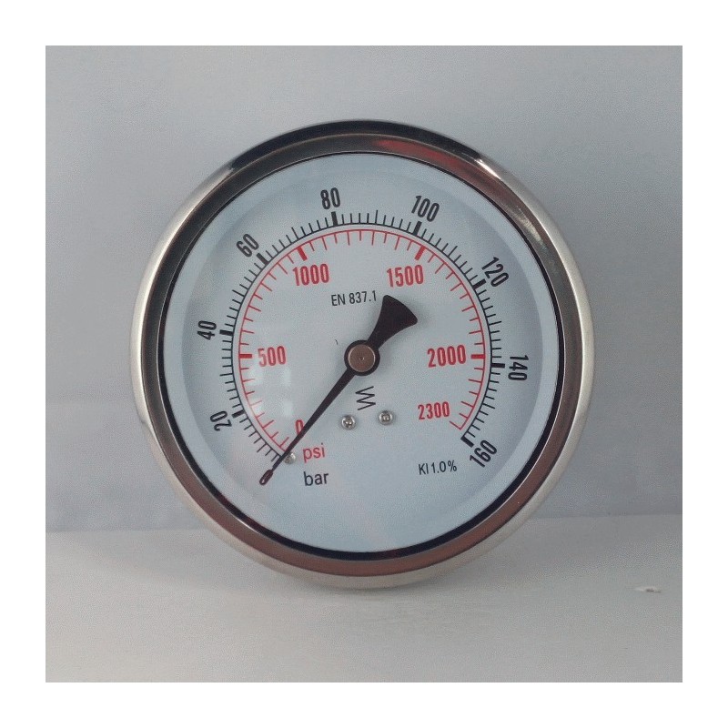 Glycerine filled pressure 160 Bar gauge diameter dn 100mm back
