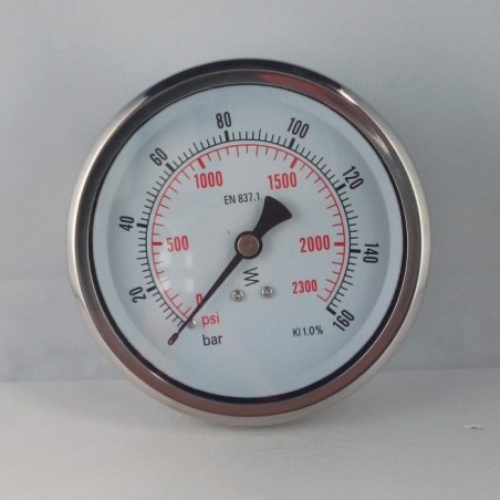 Glycerine filled pressure 160 Bar gauge diameter dn 100mm back