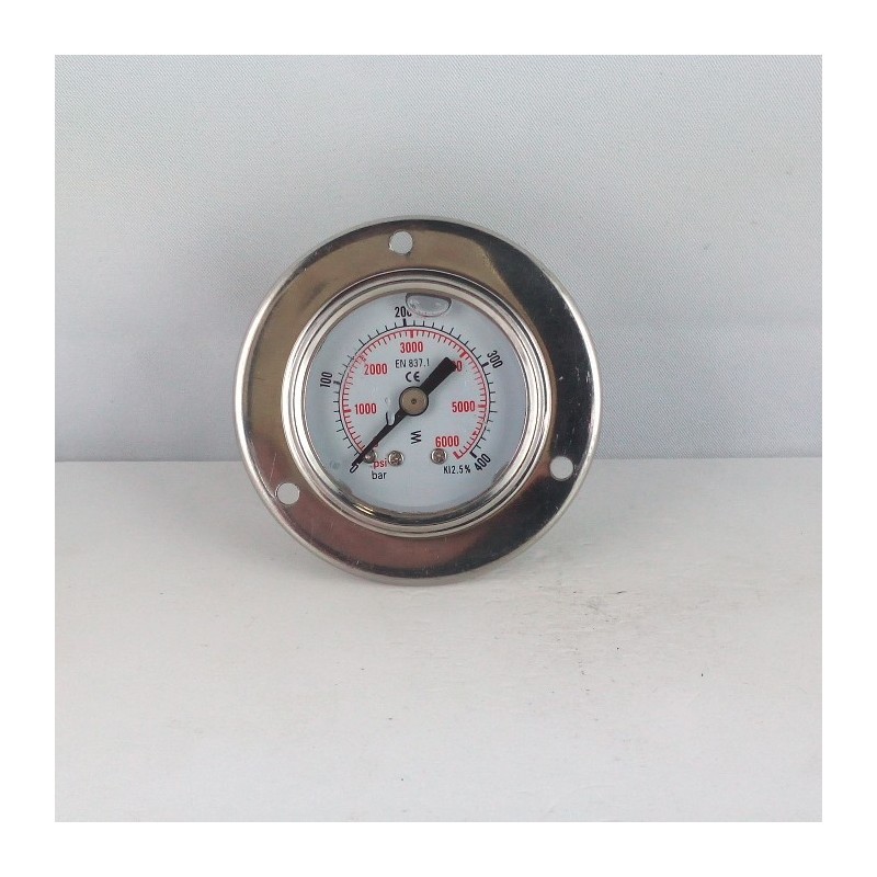 Glycerine filled pressure gauge 400 Bar flange diameter dn 40mm