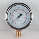 Glycerine filled pressure gauge 1,6 Bar diameter dn 100mm bottom