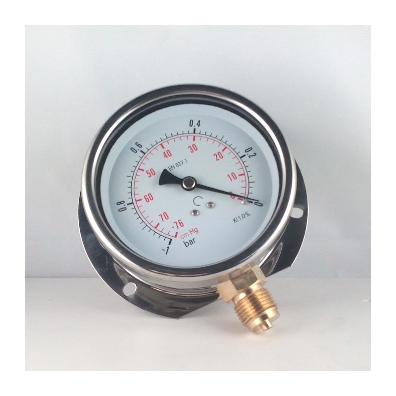 Glycerine filled vacuum gauge -1 Bar wall flange dn 100mm Glycerine filled vacuum gauge -1 Bar wall flange dn 100mm