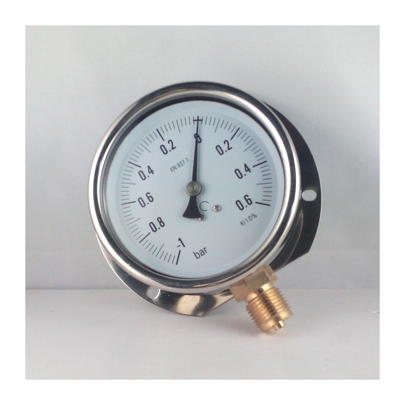 Glycerine filled compound gauge -1+0,6 Bar wall flange dn 100mm