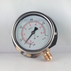 Glycerine filled pressure gauge 1 Bar wall flange dn 100mm