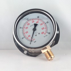 Glycerine filled pressure gauge 60 Bar wall flange dn 100mm