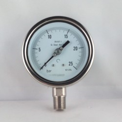 Stainless steel pressure gauge 25 Bar diameter dn 100mm bott. 1/2" NPT