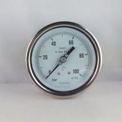 Stainless steel pressure gauge 100 Bar diameter dn 100mm back