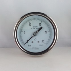 Stainless steel pressure gauge 25 Bar diameter dn 100mm back