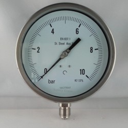 Stainless steel pressure gauge 10 Bar dn 150mm bottom 1/2"NPT