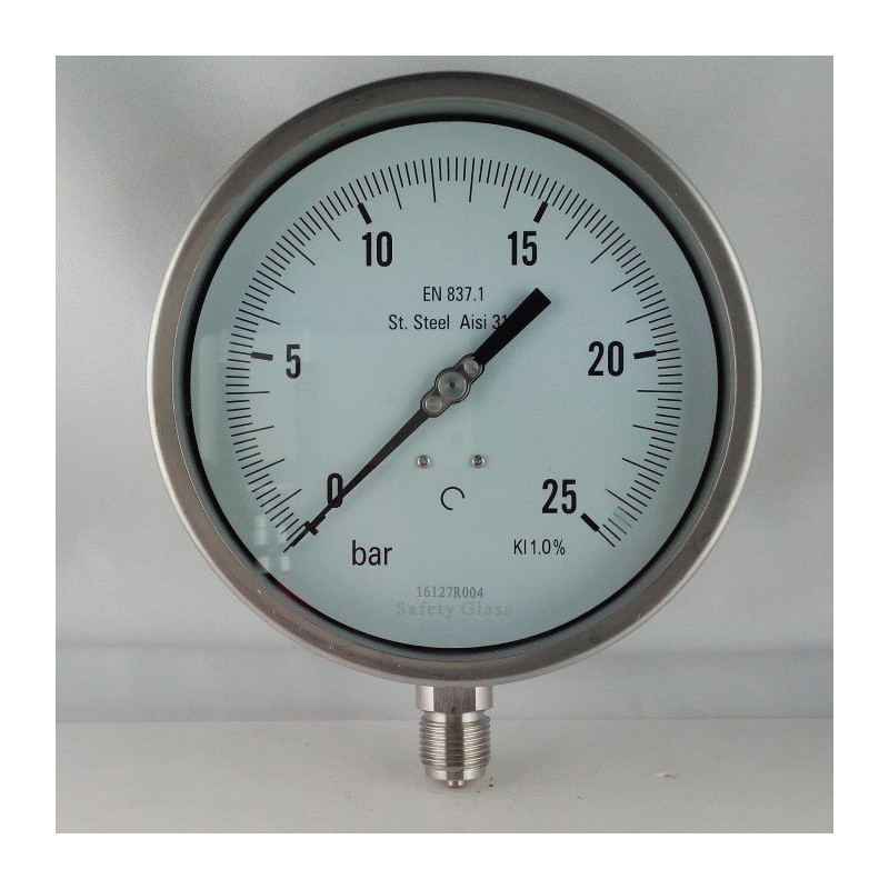 Stainless steel pressure gauge 25 Bar dn 150mm bottom 1/2"NPT