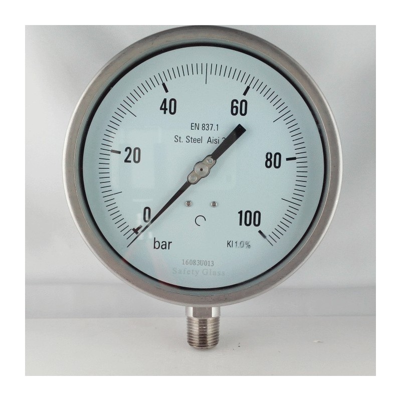 Stainless steel pressure gauge 40 Bar dn 150mm bottom 1/2"NPT