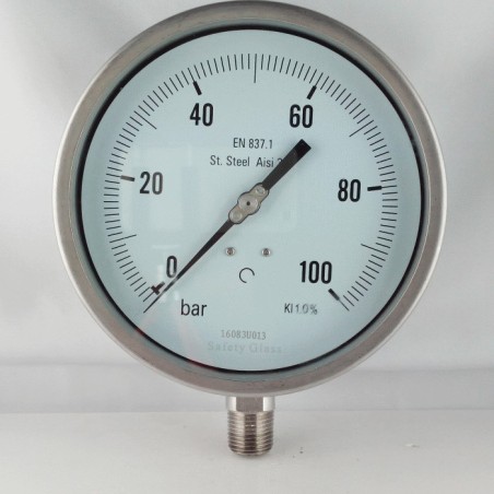 Stainless steel pressure gauge 100 Bar dn 150mm bottom 1/2"NPT