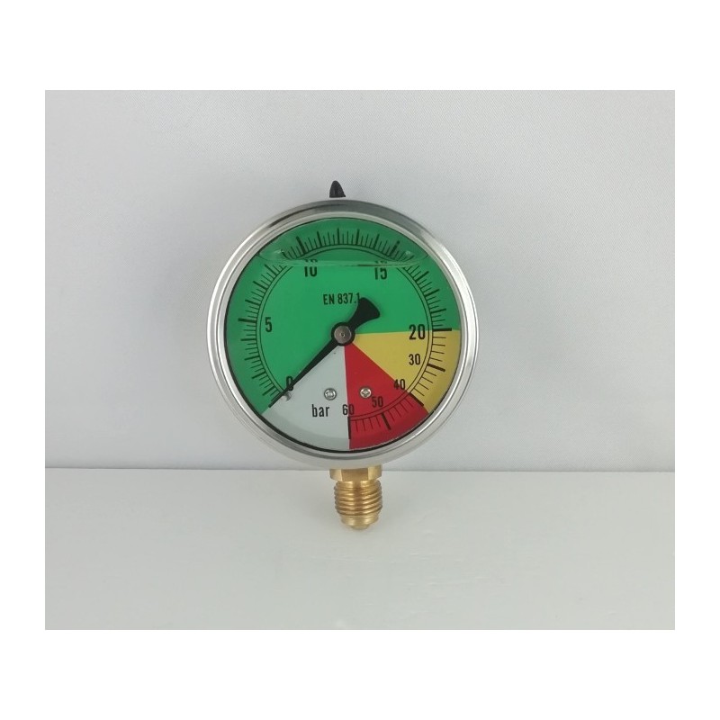 Manometro ISOMETRICO quadrante colorato glicerina 20-60 Bar dn 63mm radiale Manometro ISOMETRICO quadrante colorato glicerina 20-60 Bar dn 63mm radiale