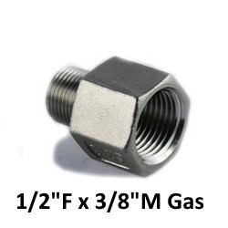 Riduzione femmina/maschio inox 1/2"F X 3/8"M Gas