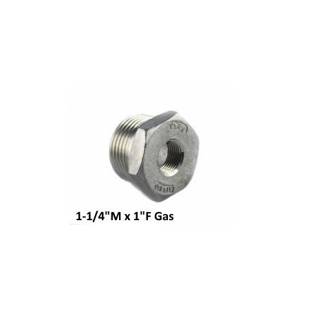 Stainless Steel exagon bushing male/female 1-1/4"M x 1"F Bsp