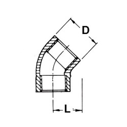 Gomito inox 45 femmina/femmina 3/8"Gas