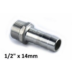 Stainless steel hose nipple 1/2"Bsp x 14mm