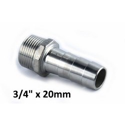 Stainless steel hose nipple 3/4"Bsp x 20mm