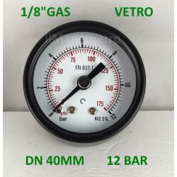 Dry pressure gauge 12 Bar GLASS diameter dn 40mm back