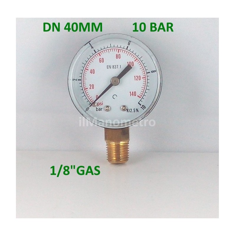 Dry pressure gauge 10 Bar diameter dn 40mm bottom Dry pressure gauge 10 Bar diameter dn 40mm bottom
