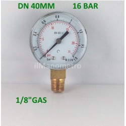 Manometro 16 Bar diametro dn 40mm  radiale