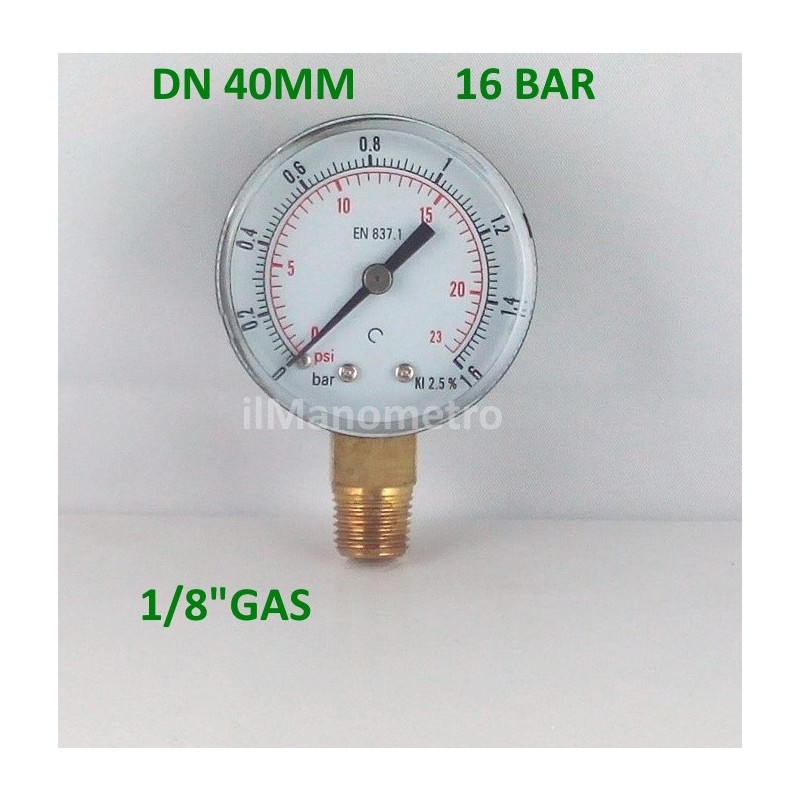 Manometro 16 Bar diametro dn 40mm radiale Manometro 16 Bar diametro dn 40mm radiale