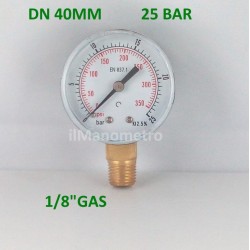 Dry pressure gauge 25 Bar diameter dn 40mm bottom
