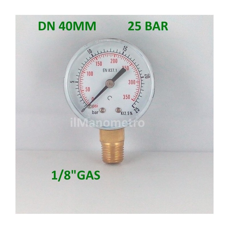 Dry pressure gauge 25 Bar diameter dn 40mm bottom Dry pressure gauge 25 Bar diameter dn 40mm bottom