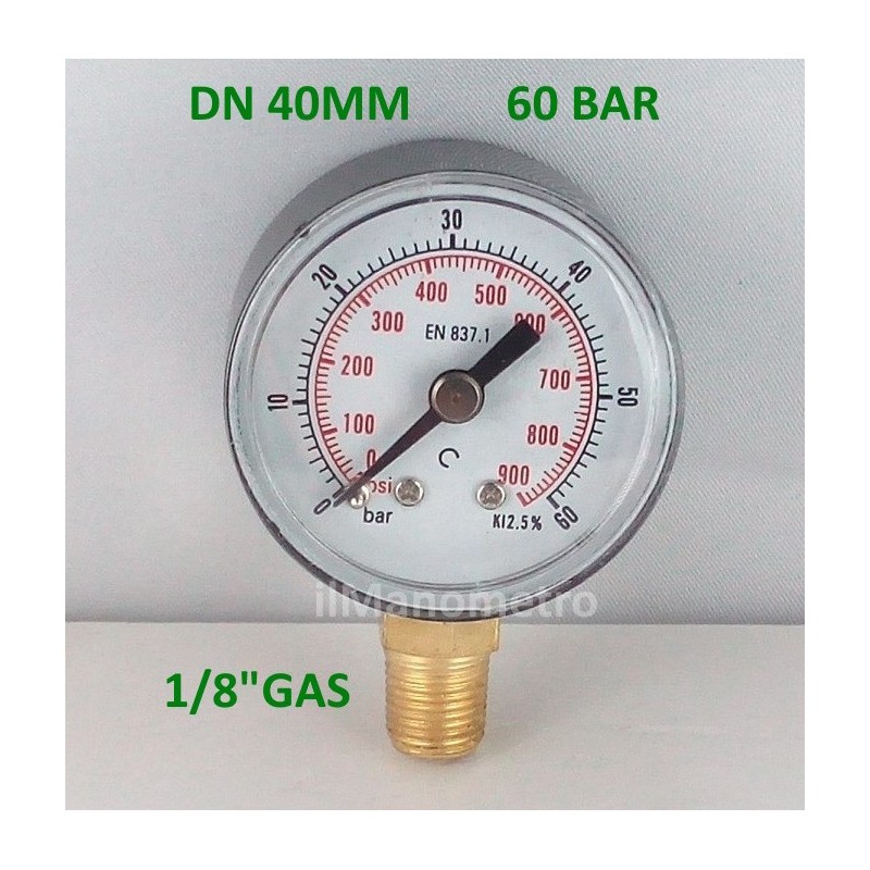 Dry pressure gauge 60 Bar diameter dn 40mm bottom Dry pressure gauge 60 Bar diameter dn 40mm bottom
