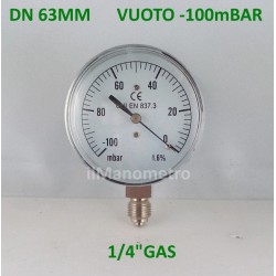 Capsule pressure gauge -100 mBar diameter dn 63mm bottom