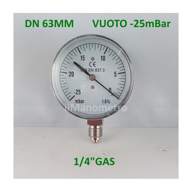 Capsule pressure gauge -25 mBar diameter dn 63mm bottom Capsule pressure gauge -25 mBar diameter dn 63mm bottom