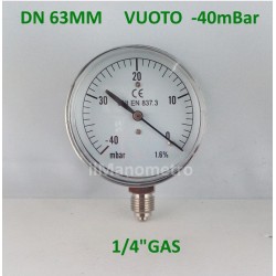 Capsule pressure gauge -40 mBar diameter dn 63mm bottom