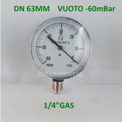 Capsule pressure gauge -60 mBar diameter dn 63mm bottom
