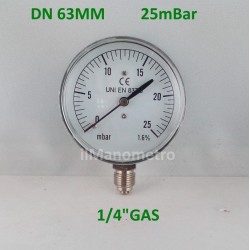 Capsule pressure gauge 25 mBar diameter dn 63mm bottom