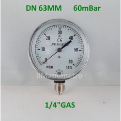 Capsule pressure gauge 60 mBar diameter dn 63mm bottom