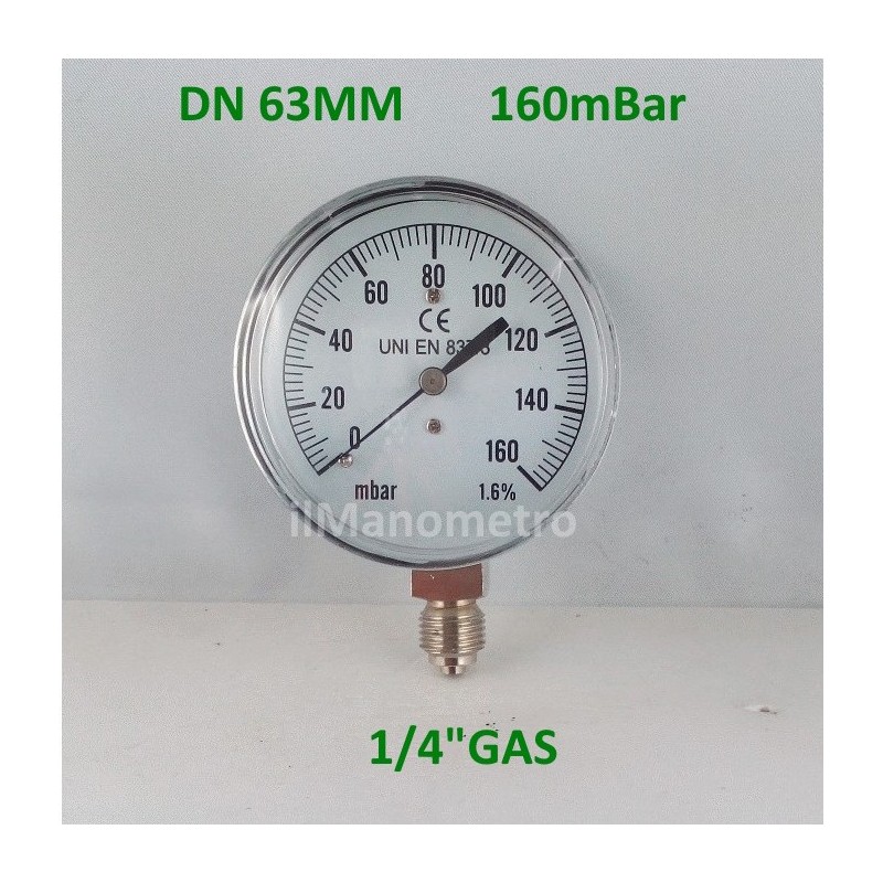 Manometro 160 mBar diametro dn 63mm radiale verticale Manometro 160 mBar diametro dn 63mm radiale verticale