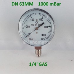 Capsule pressure gauge 1000 mBar diameter dn 63mm bottom