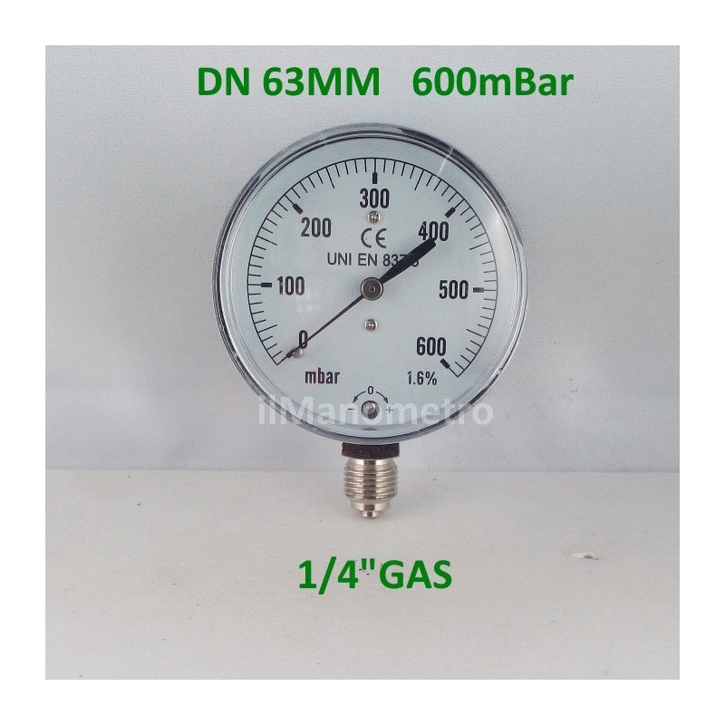 Manometro 600 mBar diametro dn 63mm radiale verticale Manometro 600 mBar diametro dn 63mm radiale verticale