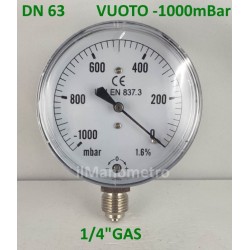 Capsule pressure gauge -1000 mBar diameter dn 63mm bottom
