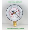 Dry vacuum gauge -1 Bar with max pressure pointer diameter dn 63mm  bottom