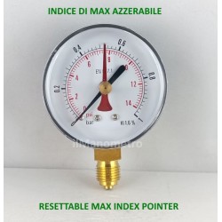 Dry pressure gauge 1 Bar with max pressure pointer diameter dn 63mm  bottom