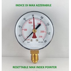 Dry pressure gauge 160 Bar with max pressure pointer diameter dn 63mm  bottom