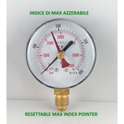 Dry pressure gauge 400 Bar with max pressure pointer diameter dn 63mm  bottom