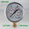 Glycerine filled pressure gauge 1000 Bar diameter dn 63mm bottom